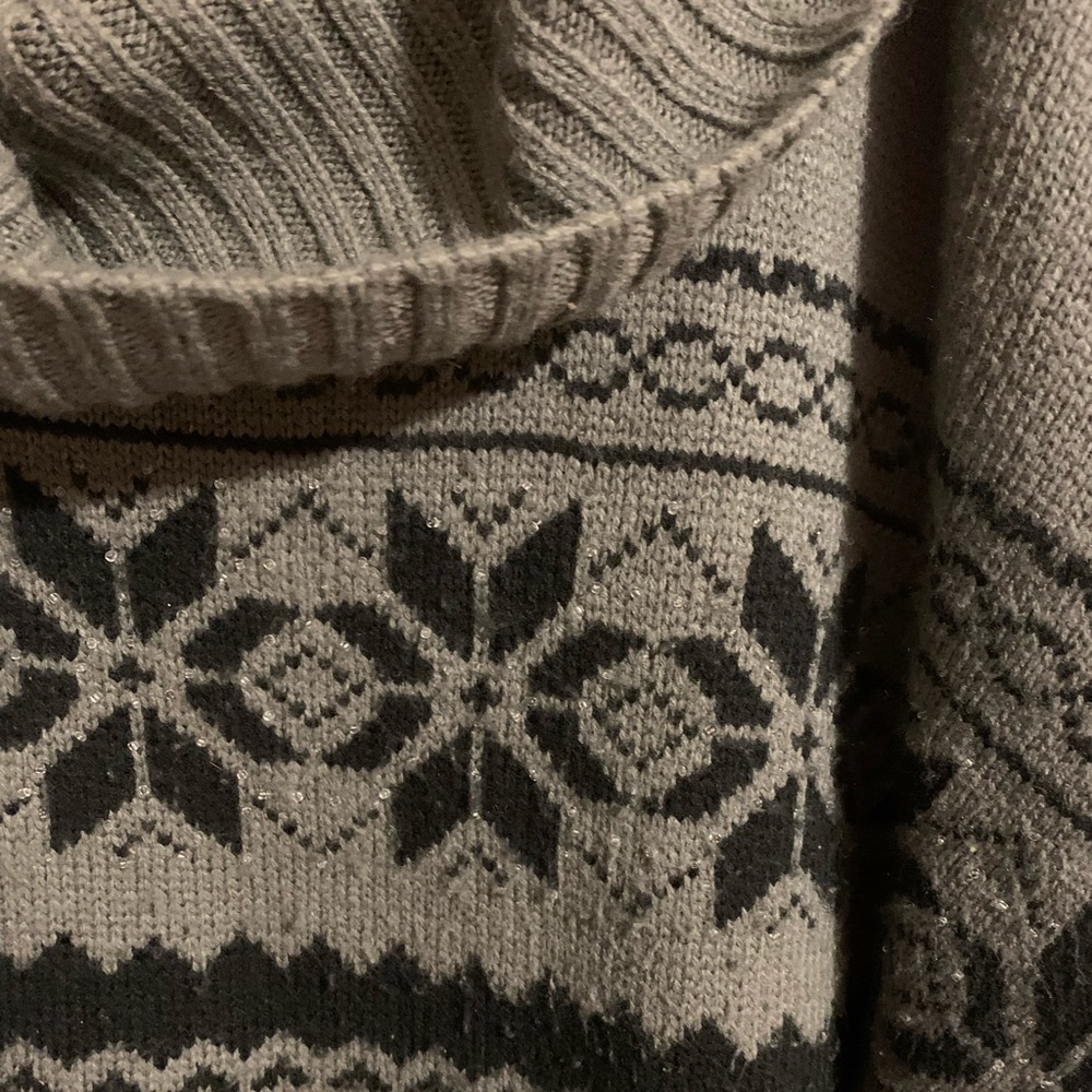 Grey Cowl Neck Sweater with Black Pattern - Picture 3 of 4